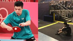 莊智淵賽前獨自一人等待，賽後默默一人走到後面擦汗。（圖／翻攝自莊智淵臉書）  