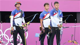 ▲東京奧運中華射箭代表隊選手鄧宇成、湯智鈞、魏均珩。（圖／體育署提供）