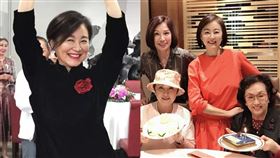  林青霞跟甄珍等好友一同為曾經在香港資深女神葛蘭慶祝88歲大壽的照片。翻攝自香港資深媒體人汪曼玲IG