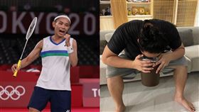 東京奧運／戴資穎拿下晉級四強門票，／MatzkaPO出自己抱著垃圾桶嘔吐的照片。體育署／臉書