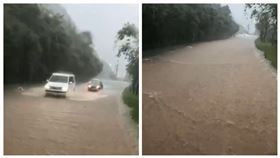 ▲陽金公路台北往金山4公里處，出現滾滾「黃河」。目前尚未封路，提醒民眾小心行駛。（圖／民眾提供）