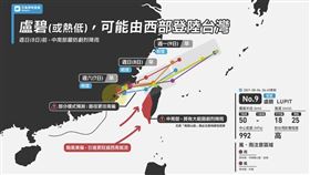 盧碧颱風將減弱為熱帶性低氣壓，但出海後仍不可掉以輕心。（圖／翻攝自「天氣即時預報」）