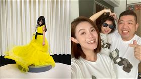 女兒No妹穿上亮黃色禮服擺起POSE，完全不輸媽媽。(圖／翻攝自朱海君臉書）