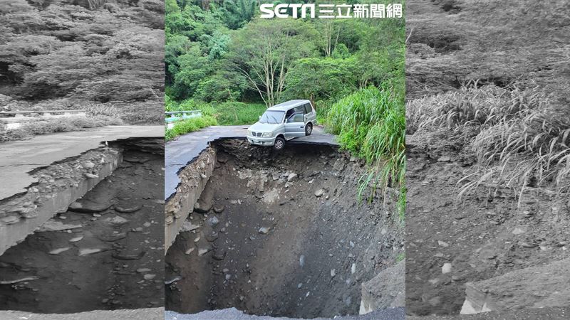 險！車開進7米深天坑　駕駛離奇保命