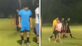 ▲宏都拉斯一場業餘足球比賽，裁判從背後掏出一把槍。（圖／翻攝自推特）