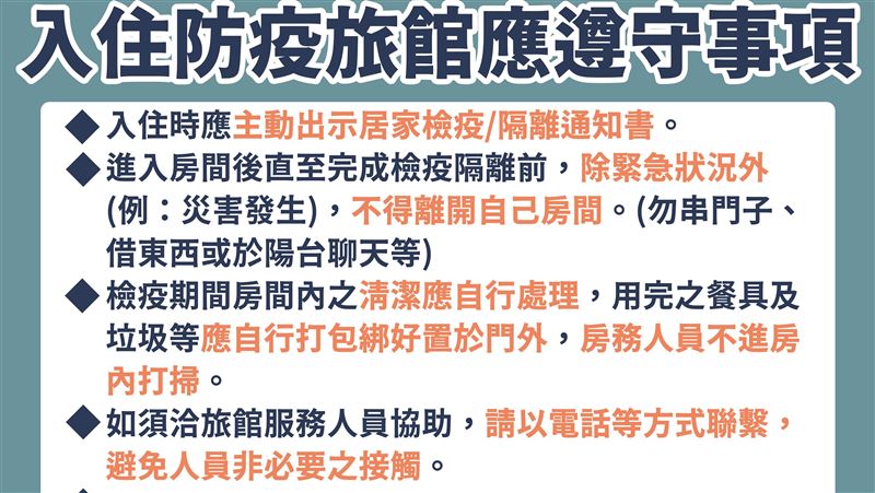 勿串門子！一圖懂入住防疫旅館5事項