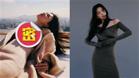 宋慧喬穿一字領洋裝，露出香肩和鎖骨，貼身設計顯露S曲線。(圖／翻攝自宋慧喬IG)
