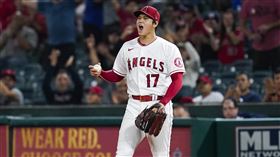 大谷翔平拿下勝投。（圖／美聯社／達志影像）