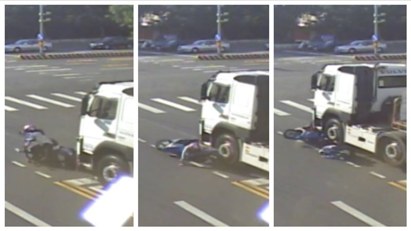 女騎士遭拖板車撞擊　她完美轉身逃死