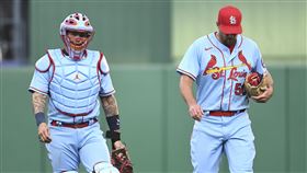 ▲溫恩萊特（Adam Wainwright）、莫里納（Yadier Molina）生涯第300場搭配。（圖／美聯社／達志影像）