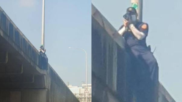 用生命值勤！狂警攀3尺高護欄抓超速