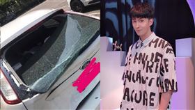 張雁名的車尾在停車場竟遭撞爛，後玻璃全碎。（圖／翻攝自張雁名Enson臉書）