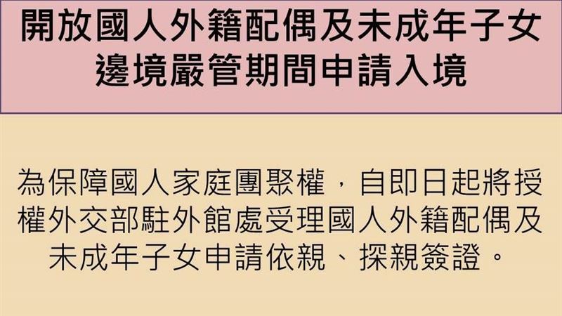 鬆綁邊境！外籍配偶、子女可申請入境
