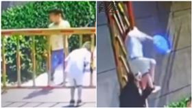 教小孩鑽升降柵欄！兒卡細縫下秒遭「整顆頭遭吊起」（圖／翻攝自看見VIDEOS）
