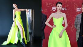 張藍心和多位藝人一字排開拍照時，直接吸引眾人全部目光。(圖／翻攝自張藍心工作室）