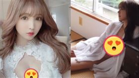 三上悠亞浴袍大開，坐在地上，一不小心就可能走光。（翻攝自YouTube ゆあちゃんねる! 三上悠亜オフィシャル）