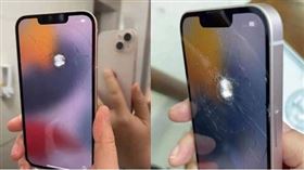 ▲iPhone 13才剛上市，萬眾期待的首摔事件也跟著發生了。（圖／翻攝自微博）