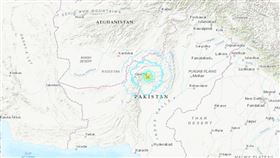 巴基斯坦凌晨地震15死 圖／翻攝自USGS官網