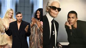 知名設計師奧利維·羅斯汀（右）在家中遭壁爐嚴重炸傷，左為老佛爺卡爾拉格斐。（圖／翻攝自olivier_rousteing IG）