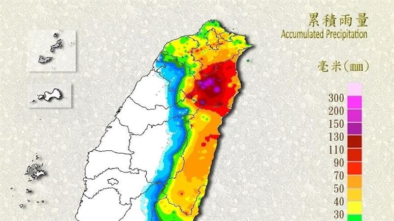 圓規挾大雨　宜蘭累積雨量逾2百毫米
