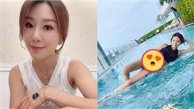 佩甄側躺在泳池上，辣洩白皙長腿，身材超火辣。（圖／翻攝自佩甄臉書）