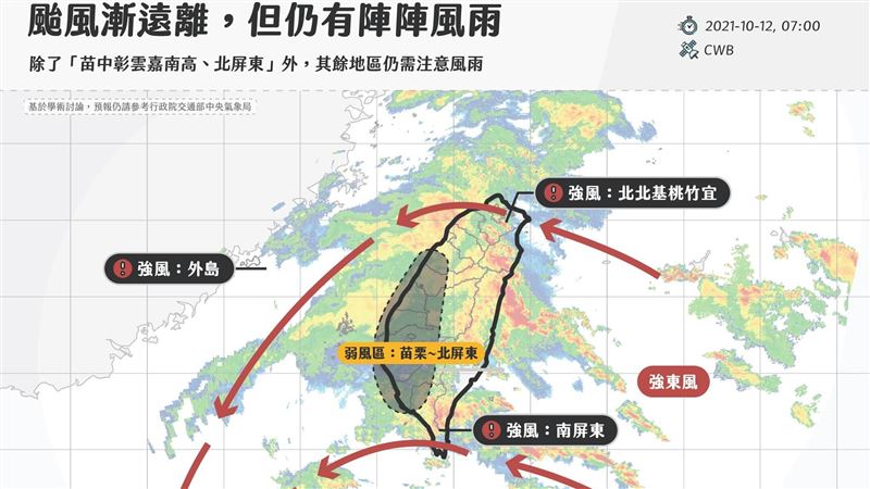 圓規漸遠離　曝今天需注意風雨的區域