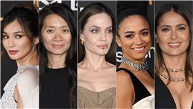 安潔莉娜裘莉、莎瑪海雅克、陳靜、蘿倫瑞德洛夫、導演趙婷。（圖／美聯社／達志影像）