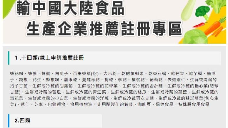 食品輸中廠商註冊低　二階29日截止