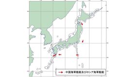 日本防衛省公布中俄軍艦編隊航跡及軍艦照。（圖／翻攝自自防衛省統合幕僚監部）