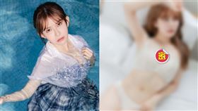 笑眼女神水中全濕！「邪惡馬賽克」3萬人朝聖：快給我解鎖。（圖／翻攝自阿樂臉書）