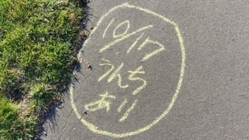 日本地上寫：有大便　在地人驚喊快跑