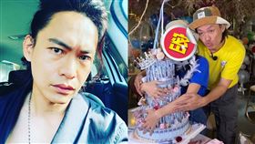 黃鐙輝送大久保麻梨子「三層錢糕」，並環抱對方，網友全暴動。（圖／翻攝自黃鐙輝臉書）