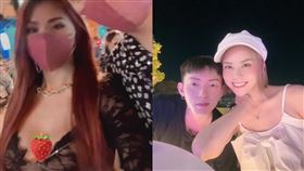 男友湯宇在一旁看到也忍不住戳了蕾菈胸部，讓壘菈忍不住羞笑。（圖／翻攝自la.112814IG）