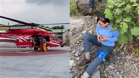 屏府員工勘查石板屋被蜂螫 空勤直升機救援。翻攝畫面