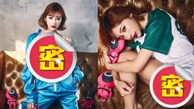 明日花胸前拉鍊敞開，白色蕾絲胸罩點綴豐滿上圍。（圖／翻攝自asukakiraran IG）