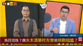 台中市議員周永鴻在《94要客訴》質疑，「水木清華校友會」恐為中共統戰組織
