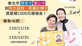 黃珊珊說，只要你是今年底前年滿65歲的台北市市民，在「11月15日到12月31日止」，都可以前往家裡附近的四大超商或美廉社嗶卡儲值（圖／翻攝自黃珊珊臉書）