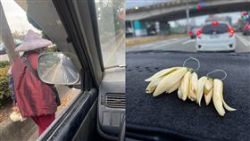 老婆婆寒風中賣玉蘭花。圖/新竹大小事