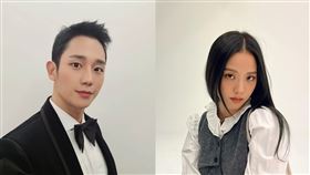 丁海寅、Jisoo合拍畫報，臉貼臉甜度破表。（圖／翻攝自丁海寅、Jisoo的IG）