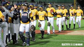 ▲中信兄弟球員慶祝勝利。（圖／記者劉彥池攝影）