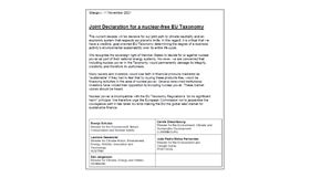 ▲德國、盧森堡、奧地利、葡萄牙及丹麥五國環境部長的連署聲明書，共同呼籲核能不宜列入歐盟的永續投資標準（圖／相關單位提供）