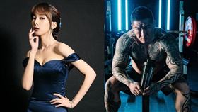 奎丁參加走鐘獎時一身藍色低胸禮服。（圖／翻攝自奎丁臉書）