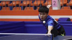 林昀儒與鄭怡靜全運會桌球混雙奪金（1）110年全國運動會17日在板橋體育館舉行桌球混雙賽事，代表台北市出賽的林昀儒（圖）與鄭怡靜以直落4擊敗新北市，順利奪下金牌。中央社記者吳家昇攝  110年9月17日