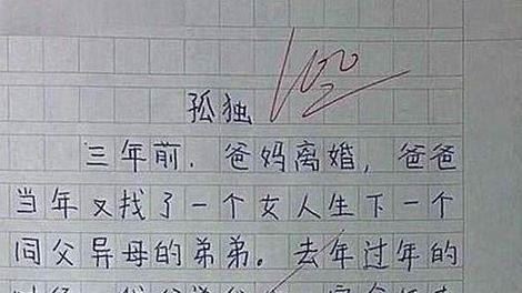 6歲童作文「孤獨」有淚　師給滿分！