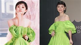 李心潔身穿一襲純綠色削肩禮服登上紅毯，被發現撞衫孫儷。（圖／記者邱榮吉、楊樹攝影）