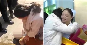 護士不顧懷有身孕，奮不顧身跪地救人。（圖／翻攝自微博／央視新聞）
