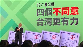 蘇貞昌出席公投說明會 呼籲投不同意票四大公投案12月18日投票，行政院長蘇貞昌3日出席由民進黨新北市議員黃俊哲舉辦的「四個不同意 台灣更有力」公投說明會，呼籲民眾投下不同意票。中央社記者賴于榛攝 110年12月3日
