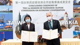 斯洛伐克經濟部政務次長葛力克（Karol Galek）出席見證台斯簽署「第一屆台斯跨部會經濟合作諮商會議成果宣言」並致詞。（圖／外交部提供）