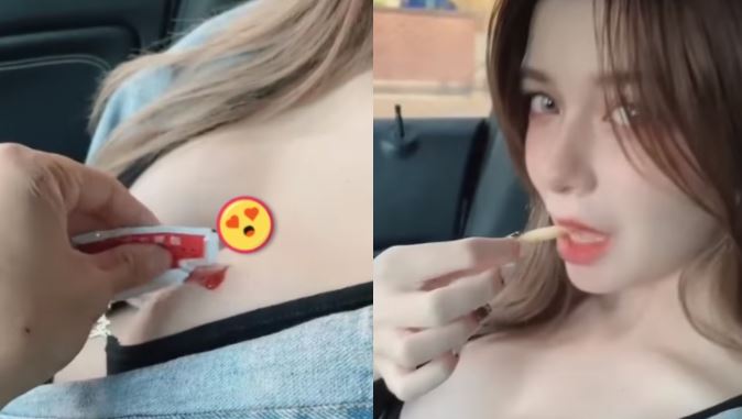 正妹上圍當托盤吃薯條　沾醬片瘋傳