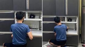 網友曬出兒子拆解冰箱的帥氣背影。（圖／翻攝自爆廢公社二館）